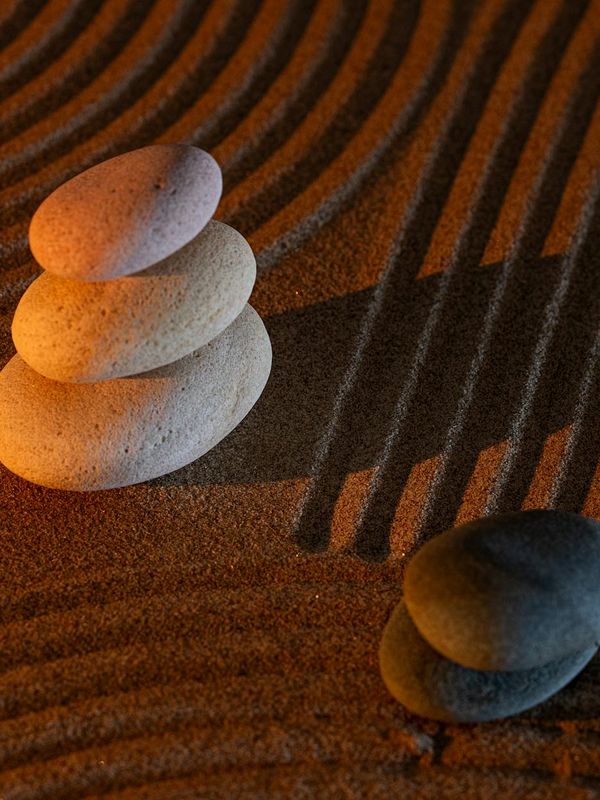 Abstract representation of balance and inner peace in dark colors